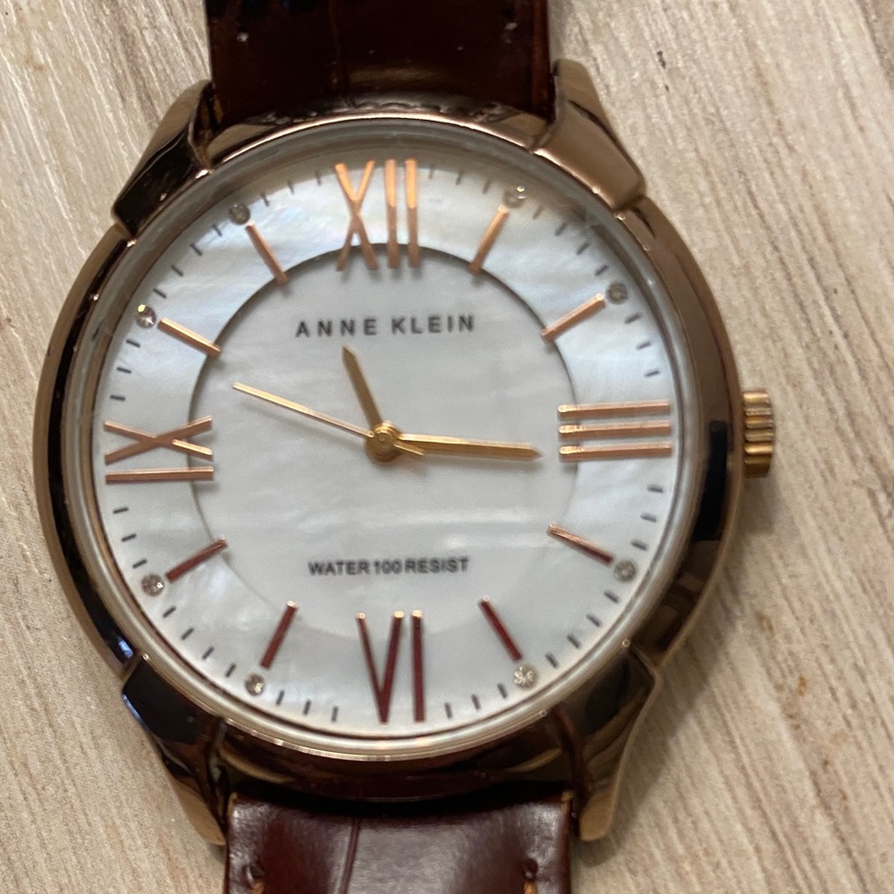 Anne Klein Rose Gold and Brown Leather Watch